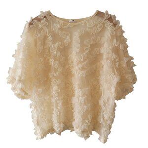 Wicked Majesty Puffy Ruffles Blouse Size XL Ivory Textured Sheer Whimsy Boho